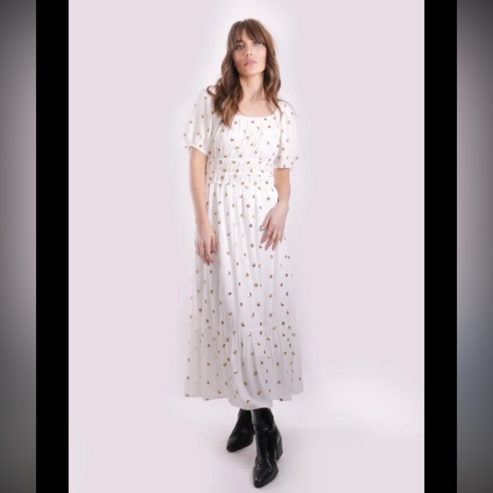 Traffic people breathless maxi gold sequin dress white 128$ xs boho fall casual